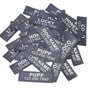 Two personalized SafeWalk name and phone tags